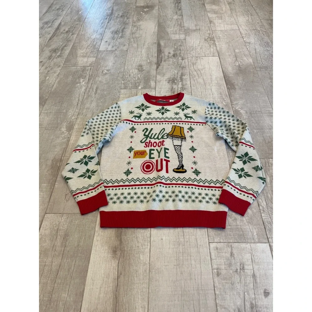 Shinesty Mens Christmas Story Leg‎ Lamp Sweater Karbach Brewing White Large